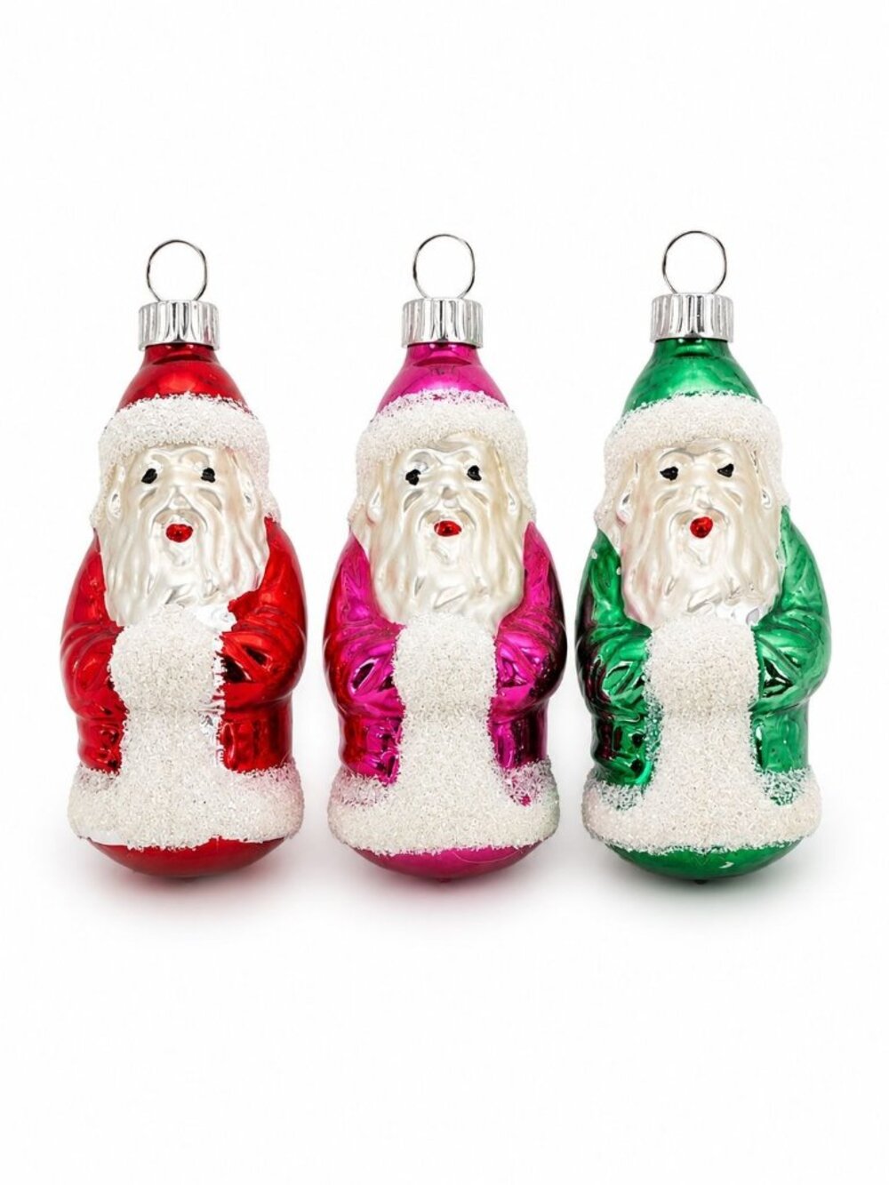 3 Vintage Mini Santa Glass Christmas Ornaments, West Germany 3"